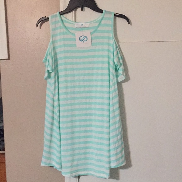 Mint striped cold shoulder tunic - Picture 2 of 3